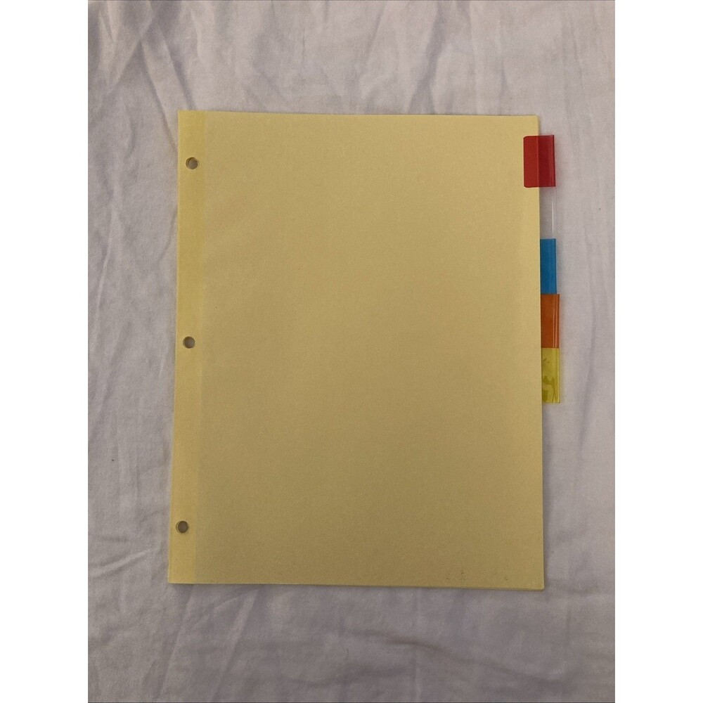 Unbranded 11”x8.5” Paper Yellow Binder Divider | Incomplete (5 Out Of 8 Sheets)